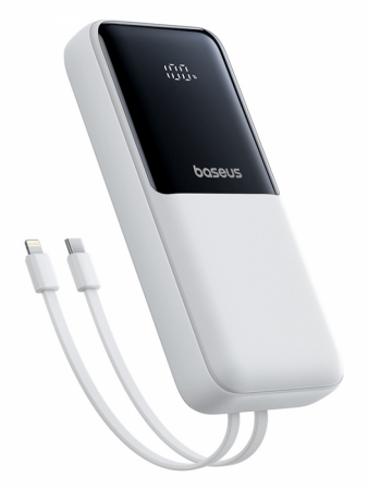 Повербанк Baseus Lipow Dual-Cable Power Bank with Digital Display 20000mAh 22.5W Белый (в комплекте USB-A - USB-C кабель 3A 20см) (P10079102213-00)