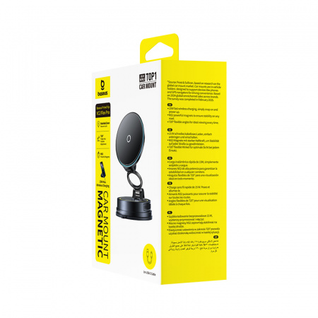 Автомобильный магнитный держатель с беспроводной зарядкой Baseus PrimeTrip VC2 Flex Pro Magnetic Wireless Car Charger Mount Suction Cup Version Чёрный (C0013F01)