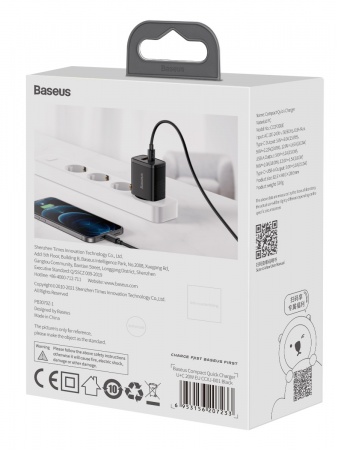 Сетевое зарядное устройство Baseus Compact Quick Charger U+C 20W EU Чёрный (CCXJ-B01)