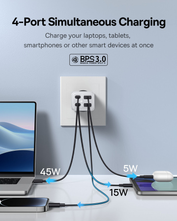 Сетевое зарядное устройство OS-Baseus GaN6 Pro Fast Charger 2C+2U 65W  EU с кабелем Type-C-Type-C 100W (20V/5A) 1m Белое (P10162701213-00)