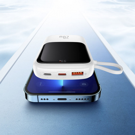 Внешний аккумулятор BASEUS Qpow Pro Digital Display Fast Charge 20W iP Edition, 3A, 10000 мА⋅ч, белый, с кабелем Type-C (PPQD020002)