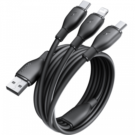 Кабель Baseus Ultra-Fast 3-в-1 Fast Charging Cable USB-A - Micro-USB + Lightning + USB-C 3.5A 0.8м Чёрный (P10376303121-01)