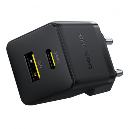 Сетевое зарядное устройство Baseus Palm Fast Charger C+U 20W EU (кабель в комплекте USB-C - USB-C 60W (20V/3A) 1м) Черный (P10111608113-01)