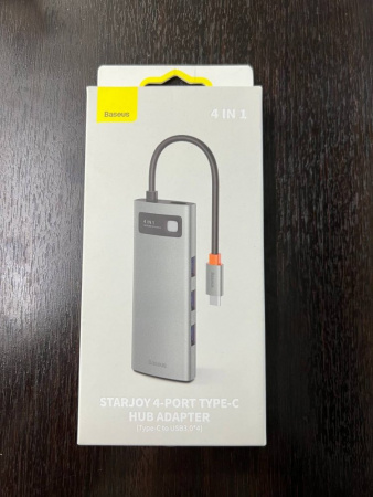 УЦЕНКА Хаб Baseus Metal Gleam Series 4-in-1 Multifunctional Type-C HUB Docking Station (Type-C - USB3.0*4) Серый (WKWG070013) Повреждена упаковка