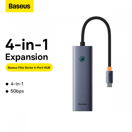 Хаб OS-Baseus Flite Series 4-Port HUB (Type-C - USB3.0*4) Серый (B0005280A813-03)