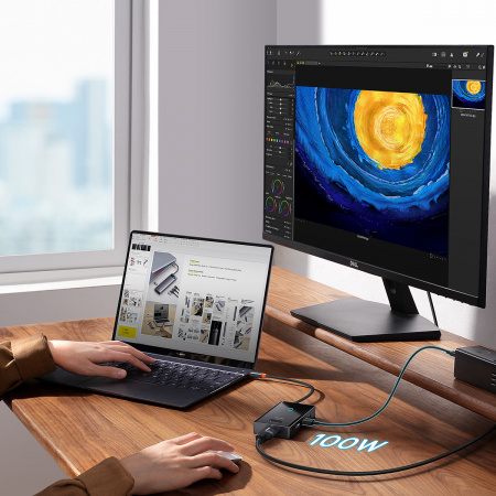 Хаб Baseus PioneerJoy 5-Port Type-C HUB Adapter (Type-C - HDMI4K@60Hz*1+USB3.0*3+PD*1) Серый (WKYY030113)