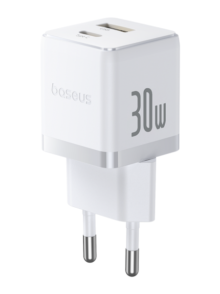 Сетевое зарядное устройство Baseus Palm Fast Charger C+U 30W EU Белый (в комплекте кабель USB-C - USB-C 60W) (P1011160A213-01)