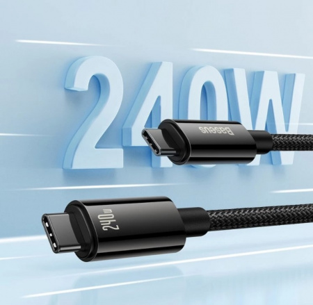Кабель Baseus Tungsten Gold Fast Charging Data Cable Type-C - Type-C 240W 1м Черный CAWJ040001