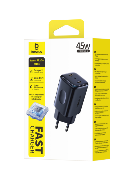 Сетевое зарядное устройство Baseus PicoGo AN13 Fast Charger @C 45W EU Чёрный (E0121F00)