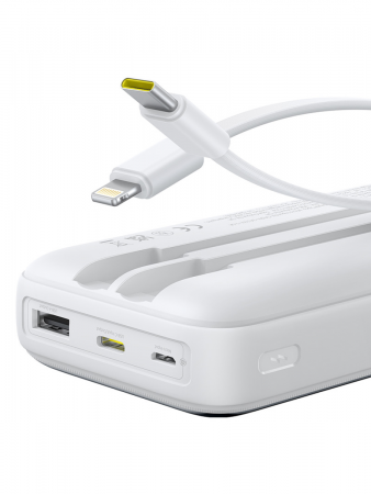 Повербанк Baseus Lipow Dual-Cable Power Bank with Digital Display 20000mAh 22.5W Белый (в комплекте USB-A - USB-C кабель 3A 20см) (P10079102213-00)