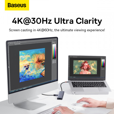 Хаб OS-Baseus Flite Series 5-Port HUB Docking Station (Type-C - HDMI4K@30Hz*1+USB 3.0*4) Серый (B00052809813-00)