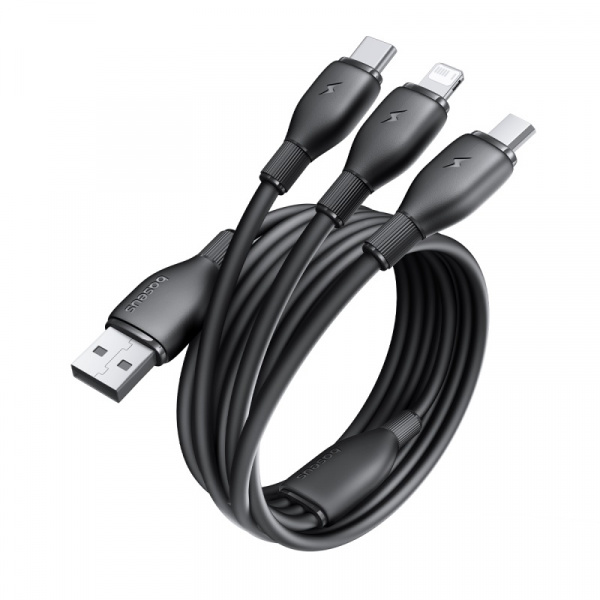 Кабель Baseus Ultra-Fast 3-в-1 Fast Charging Cable USB-A - Micro-USB + Lightning + USB-C 3.5A 0.8м Чёрный (P10376303121-01)