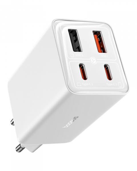 Сетевое зарядное устройство OS-Baseus GaN6 Pro Fast Charger 2C+2U 65W  EU с кабелем Type-C-Type-C 100W (20V/5A) 1m Белое (P10162701213-00)