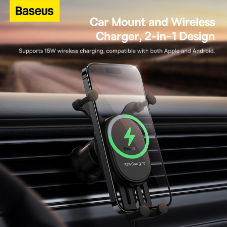 Автомобильный держатель с беспроводной зарядкой Baseus Stable Gravitational Wireless Charging Car Mount Pro 15W (Air Outlet Version) (SUWX030001) Черный Автомобильный держатель с беспроводной зарядкой Baseus Stable Gravitational Wireless Charging Car Mount Pro 15W (Air Outlet Version) (SUWX030001) Черный