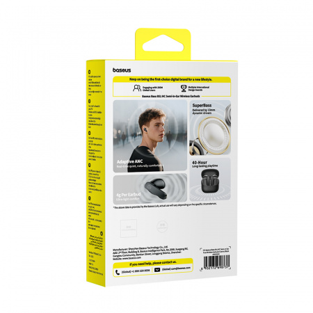 Беспроводные наушники OS-Baseus Bass BS1 NC Semi-in-Ear True Wireless Earbuds Чёрные (A0010102)