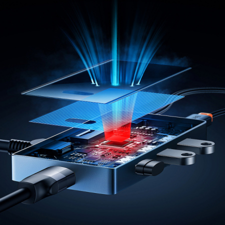 Хаб Baseus PioneerJoy 5-Port Type-C HUB Adapter (Type-C - HDMI4K@60Hz*1+USB3.0*3+PD*1) Серый (WKYY030113)