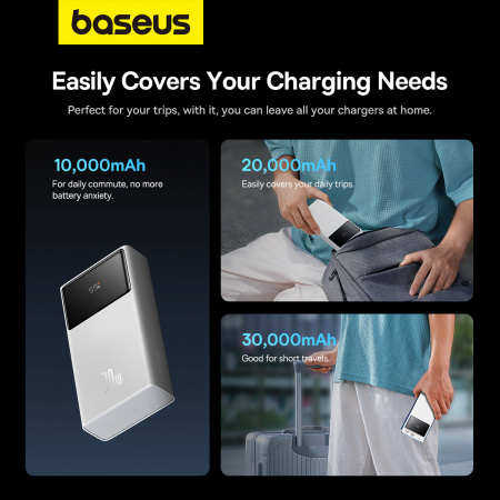 Внешний аккумулятор OS-Baseus Star-Lord Digital Display Fast Charging Power Bank 20000mAh 30W с кабелем USB - Type-C 3A 0.3m (P10022904213-00) Белый