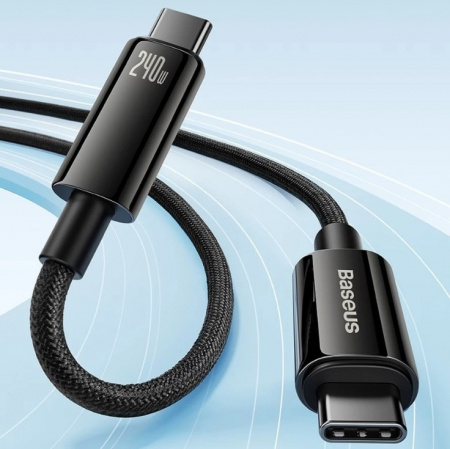 Кабель Baseus Tungsten Gold Fast Charging Data Cable Type-C - Type-C 240W 1м Черный CAWJ040001
