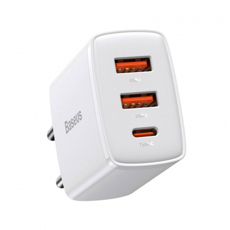 Сетевое зарядное устройство Baseus Compact Quick Charger 2U+C 30W EU Белое (CCXJ-E02)