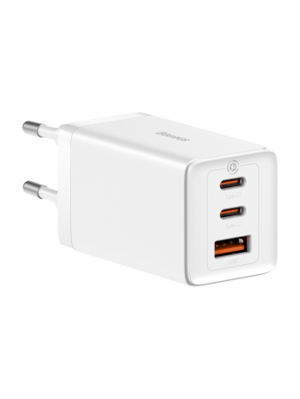 Сетевое зарядное устройство Baseus GaN5 Pro Fast Charger 2C+U 65W EU White с кабелем Type-C - Type-C 100W(20V/5A) 1m (CCGP120202)