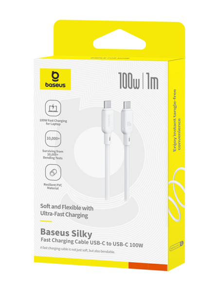 Кабель OS-Baseus Silky Series Fast Charging Cable Type-C - Type-C 100W 1м Белый (P10377704213-00)