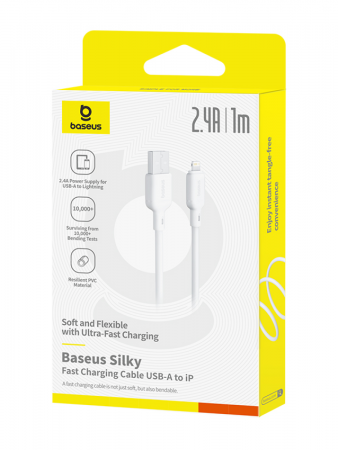 Кабель OS-Baseus Silky Series Fast Charging Cable USB - Lightning 2.4A 1м Белый (P10377702213-00)