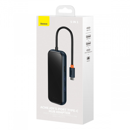 Хаб Baseus AcmeJoy 5-Port Type-C HUB Adapter (Type-C - USB3.0*2+USB2.0*1+Type-C PD&Data *1+RJ45*1) Темно-серый (WKJZ010113)