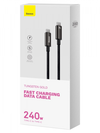 Кабель Baseus Tungsten Gold Fast Charging Data Cable Type-C to Type-C 240W 2м Чёрный (CAWJ040101)