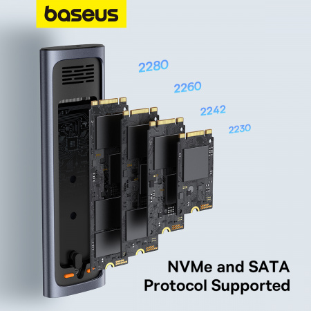 Бокс для жесткого диска Baseus FlyJoy Series SSD Enclosure (M.2 NVMe and SATA) серый (B00760600811-00)