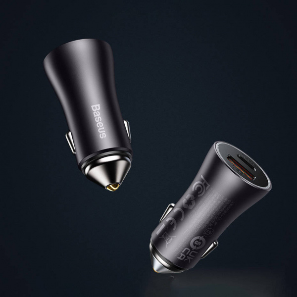Автомобильное зарядное устройство Baseus Golden Contactor Max Dual Fast Charger Car Charger U+C 60W Dark Gray (CGJM000113)