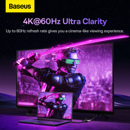 HDMI-переключатель Baseus AirJoy 2-в-1 двухсторонний 4K 60 Гц (B01331105111-00) черный