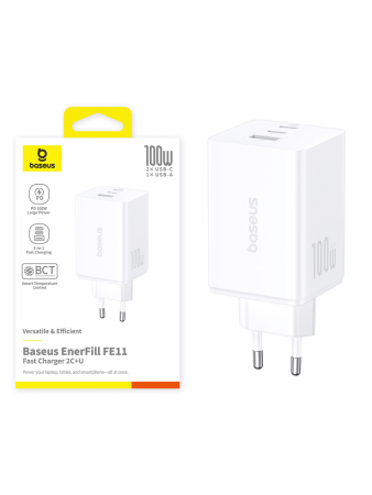 Сетевое зарядное устройство Baseus EnerFill FE11 Fast Charger 2C+U 100W EU Белый (P10182102213-00)