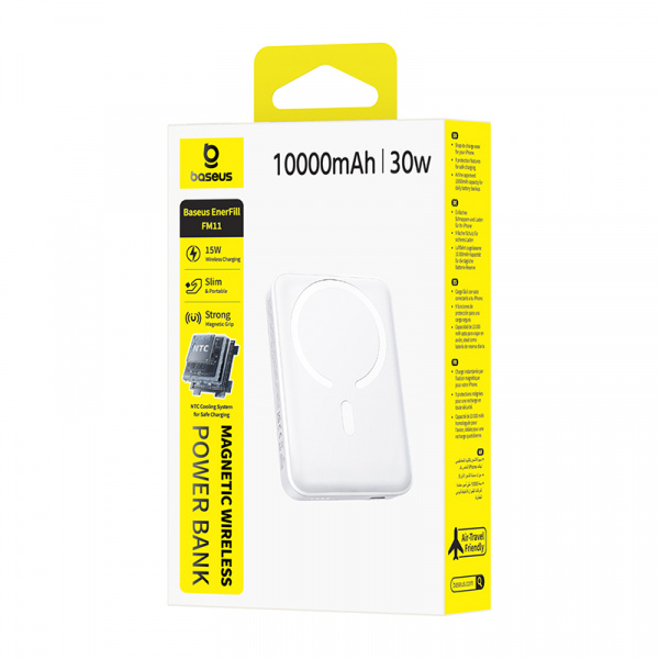 Повербанк Baseus EnerFill FM11 Magnetic 10000mAh 30W Белый (в комплетке USB-C - USB-C кабель 30см) (E0028703)