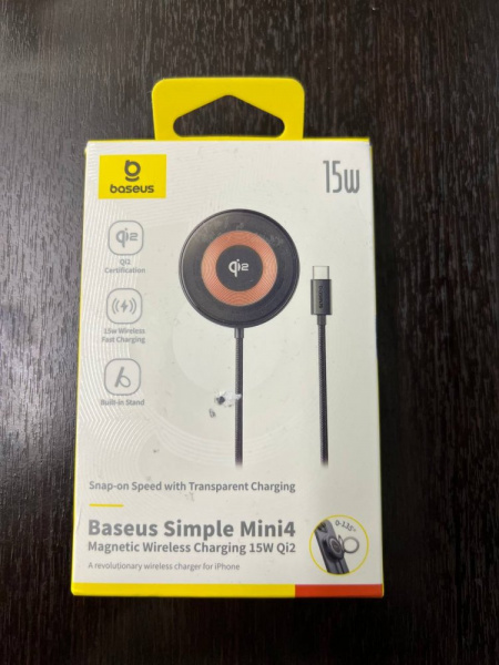 УЦЕНКА Беспроводное магнитное зарядное устройство Baseus Simple Mini4 Magnetic Wireless Charging Stand Qi2 15W Universal Explorer Edition (P10273300121-01) Чёрное Повреждена упаковка, витринный образец УЦЕНКА Беспроводное магнитное зарядное устройство Baseus Simple Mini4 Magnetic Wireless Charging Stand Qi2 15W Universal Explorer Edition (P10273300121-01) Чёрное Повреждена упаковка, витринный образец