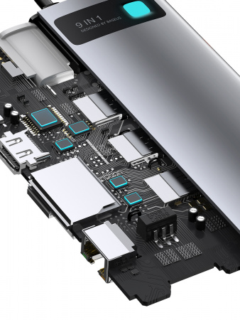 USB - разветвитель адаптер Baseus Metal Gleam Series 9-in-1 Multifunctional Type-C HUB Docking Station Space Gray (CAHUB-CU0G)