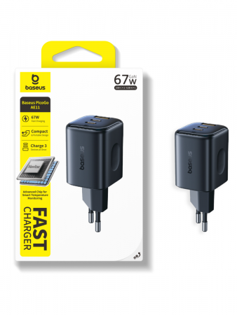 Сетевое зарядное устройство Baseus PicoGo AE11 Fast Charger 2C+U 67W EU Чёрный (E0121200)