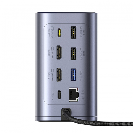 Док-станция 12-в-1 Baseus NU1 Air Spacemate  (USB-C to 2*HDMI 4K@60Hz+2*USB-C (10Gbps)+2*USB-A (5Gbps)+2*USB-A (480Mbps)+1*RJ45+SD/TF 3.0+1*USB-C (PD) Серый (B00568103813-00)