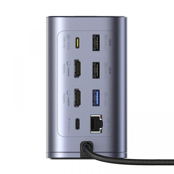 Док-станция 12-в-1 Baseus NU1 Air Spacemate  (USB-C to 2*HDMI 4K@60Hz+2*USB-C (10Gbps)+2*USB-A (5Gbps)+2*USB-A (480Mbps)+1*RJ45+SD/TF 3.0+1*USB-C (PD) Серый (B00568103813-00)