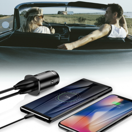 Автомобильное зарядное устройство Baseus Square metal A+C 30W PPS Car Charger Черное (CCALL-AS01)