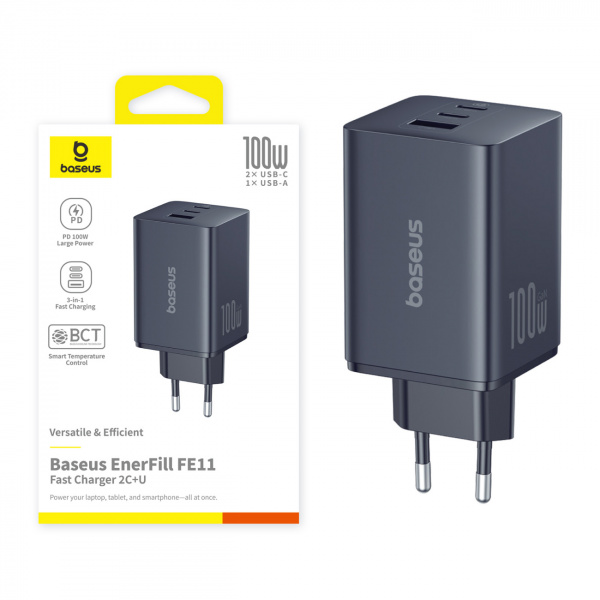 Сетевое зарядное устройство Baseus EnerFill FE11 Fast Charger 2C+U 100W EU Чёрный (P10182102123-00)