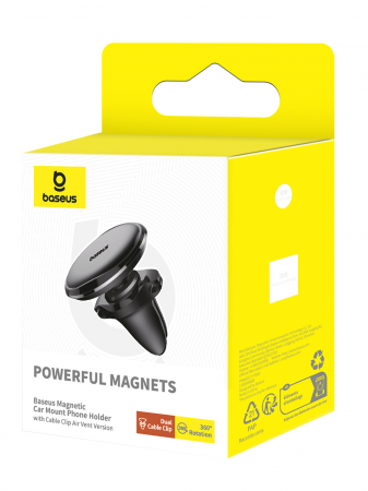 Автомобильный магнитный держатель OS-Baseus Magnetic Car Mount Phone Holder with Cable Clip Air Vent Version Чёрный (C40141201113-00)