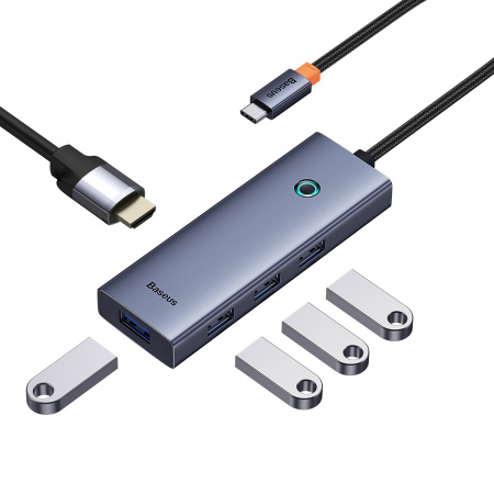Хаб OS-Baseus Flite Series 5-Port HUB Docking Station (Type-C - HDMI4K@30Hz*1+USB 3.0*4) Серый (B00052809813-00)