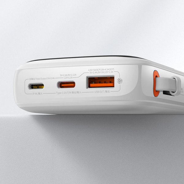 Внешний аккумулятор BASEUS Qpow Pro Digital Display Fast Charge 20W iP Edition, 3A, 10000 мА⋅ч, белый, с кабелем Type-C (PPQD020002)