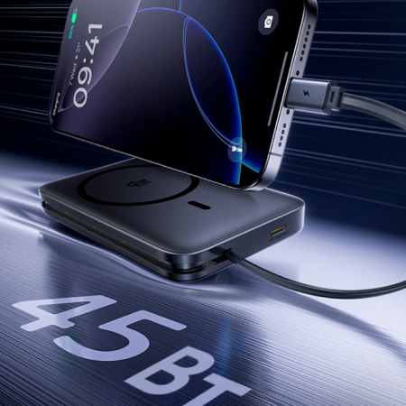 Повербанк Baseus PicoGo AM61 Qi2.2 Magnetic с встроенным кабелем 10000mAh 45W Чёрный (E0028V00)