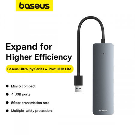 Хаб Baseus UltraJoy Series 4-Port HUB AIR (USB-A&Type-C - USB 3.0*4+Type-C5V) Серый (B0005280B811-13)