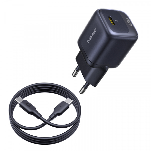 Сетевое зарядное устройство Baseus EnerFill FN22 Fast Charger 1C 45W EU (кабель в комплекте USB-C - USB-C 100W 1м) Чёрный (E0123306)