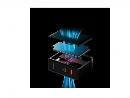 Сетевое зарядное устройство Baseus GaN5 Pro Fast Charger C+U 100W EU Черный с кабелем Mini White Cable Type-C - Type-C 100W(20V/5A) 1m (CCGP090201)