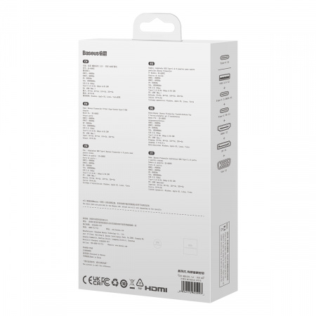 Хаб Baseus PioneerJoy 8-Port Four-Screen Type-C HUB Adapter (Type-C - HDMI4K@60Hz*1+HDMI4K@30Hz*1+DP8K@30Hz*1+VGA+USB3.0*2+Type-C (Data+PDout)*1+PD*1) Серый (WKYY030413)