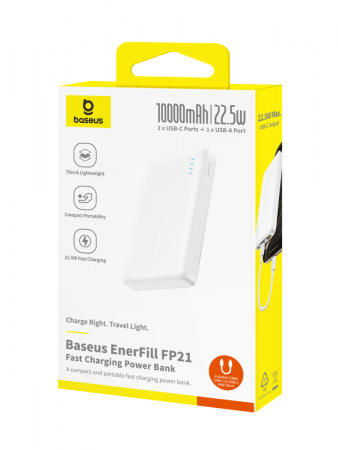 Повербанк Baseus EnerFill FP21 10000mAh 22.5W Белый (в комплекте Type-C - Type-C кабель 30см) (P1008210D213-00)