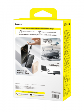 Повербанк Baseus EnerFill FC11 Digital Display с двумя встроенными кабелями 10000mAh 22.5W Чёрный (E0027R04)